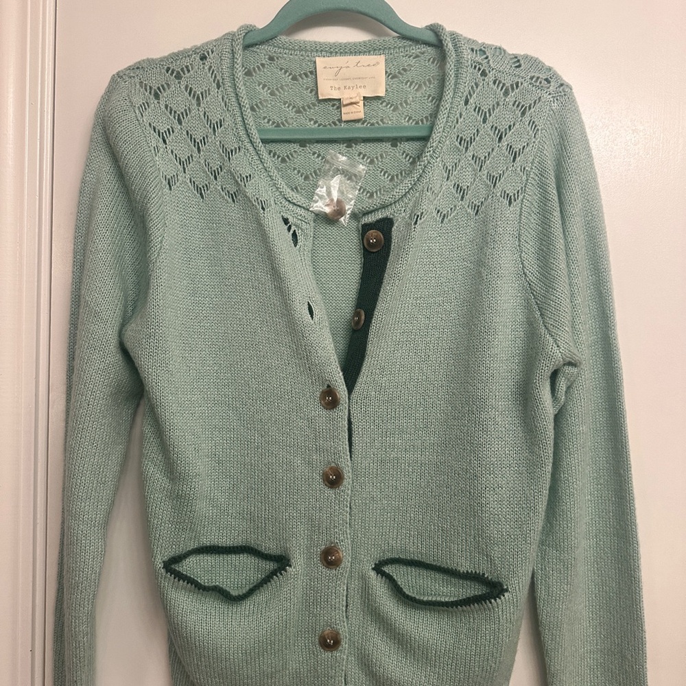 🌳Evy's Tree Light Sage Green Cardigan with Eyelet Detail